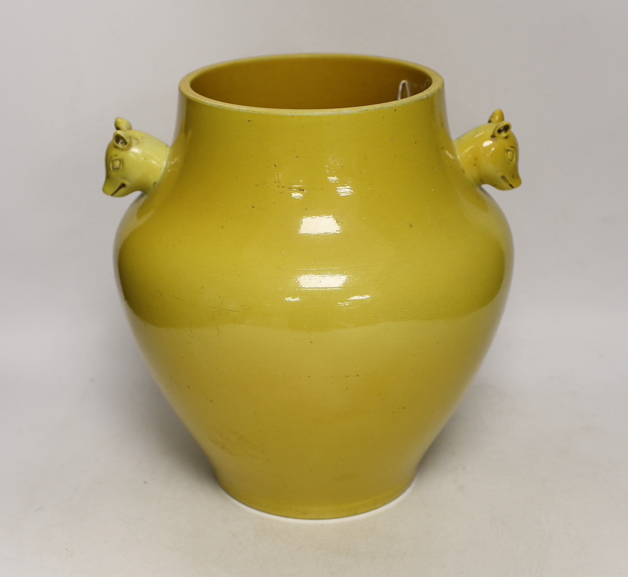 A Chinese yellow ground hu vase, 28cm high